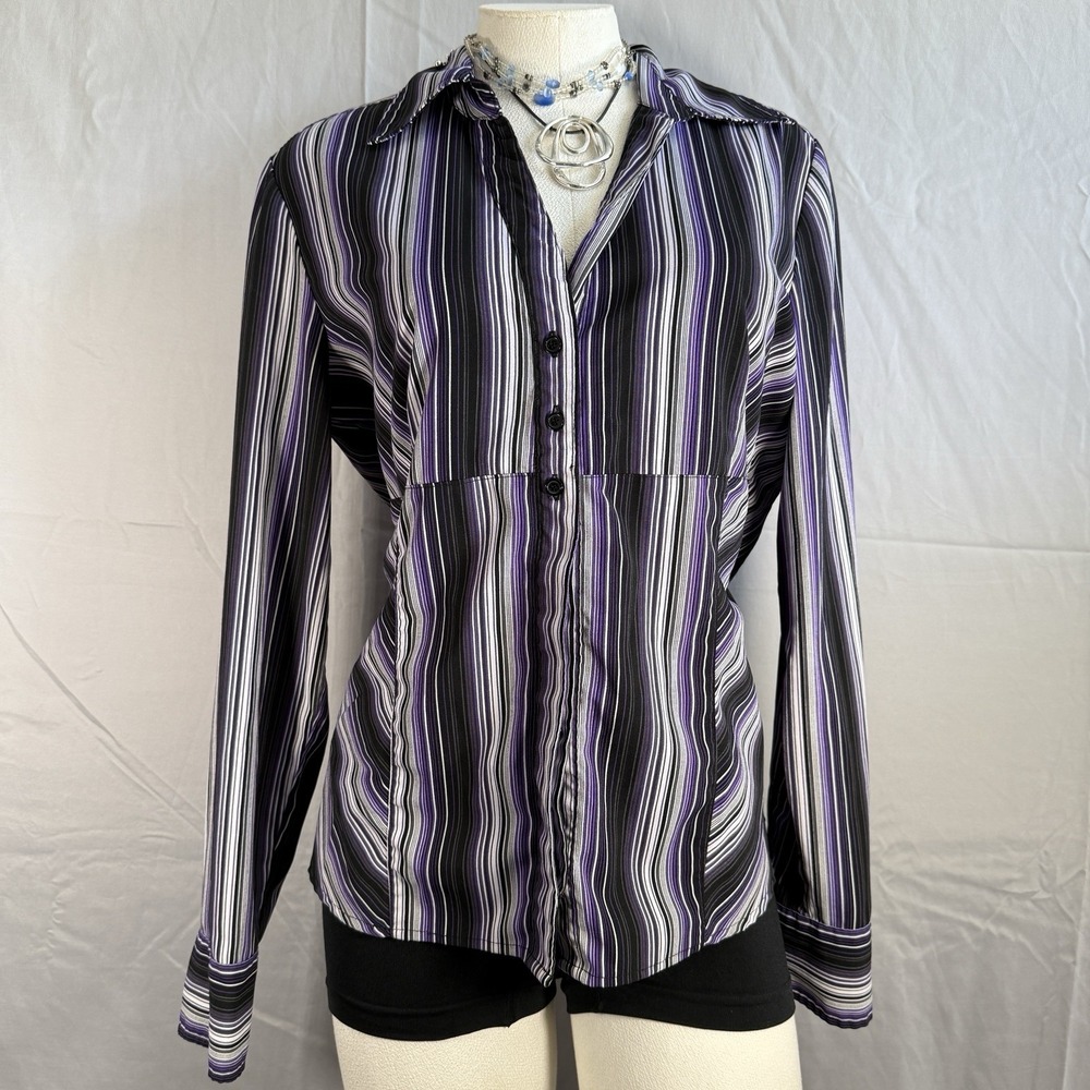 VTG Button Up Blouse Womens Large Office Siren Goth Grunge y2k 2000s Long Sleeve